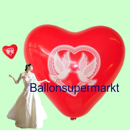 Herzluftballons mit Hochzeitstauben: Tauben, als Zeichen für Frieden und Freiheit. Herzen, als Zeichen für Liebe und Zuneigung.