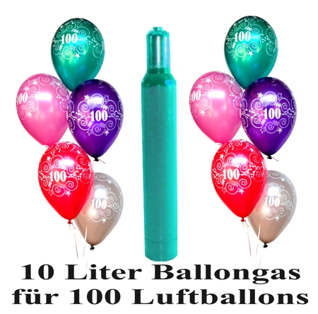 10 Liter Ballongas für 100 Luftballons mit der Zahl 100