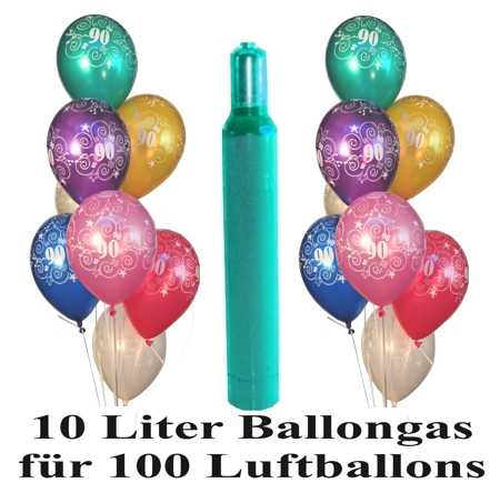 10 Liter Ballongas für 100 Luftballons mit der Zahl 90