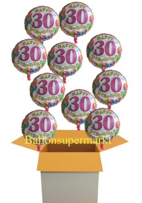 10 Luftballons mit Helium, Happy Birthday Balloons, zum 30. Geburtstag