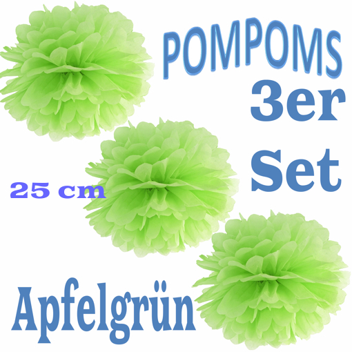 3-Pompoms-25-cm-Apfelgruen