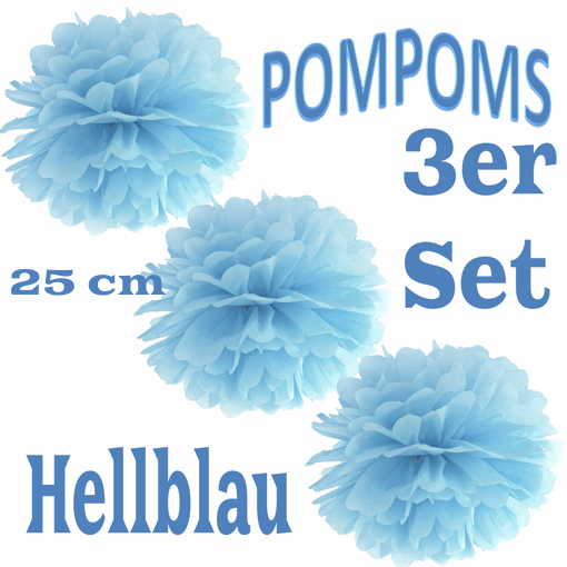 3-Pompoms-25-cm-Hellblau