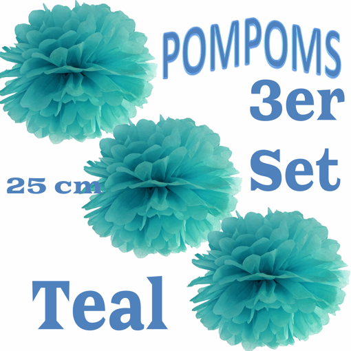 3-Pompoms-25-cm-Teal