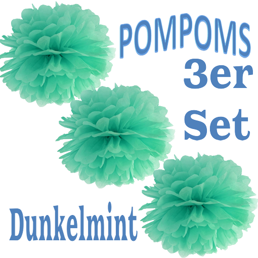 3-Pompoms-35-cm-Dunkelmint