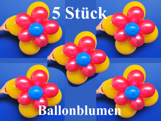 5 Blumen aus Luftballons, Gelb-Rot-Blau Metallic