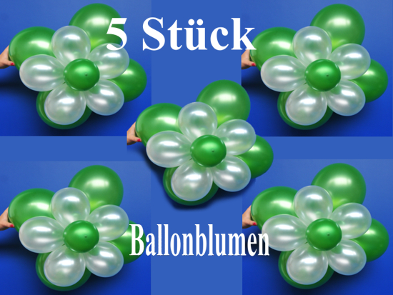 5 Blumen aus Luftballons, Grün-Weiß Metallic