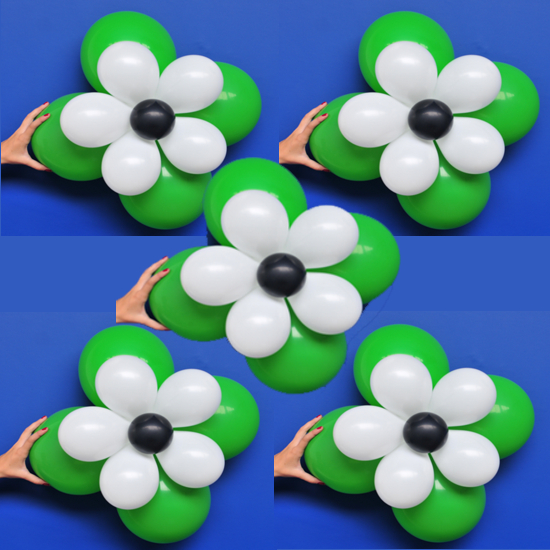 5 Blumen aus Luftballons, Grün, Weiß, Schwarz