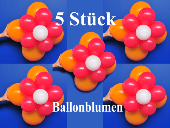 5 Blumen aus Luftballons, Orange Rot Weiß