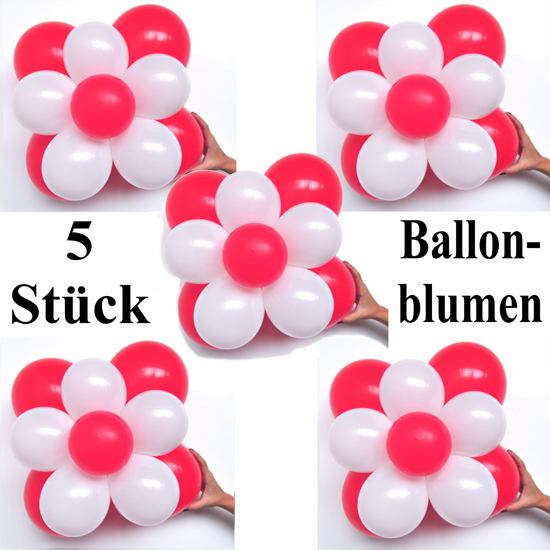 5 Blumen aus Luftballons, Rot-Weiß