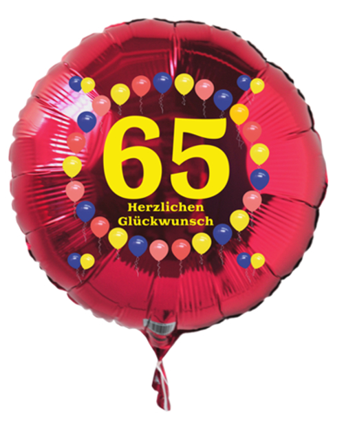 Luftballon zum 65. Geburtstag, Balloons, Rundballon mit Ballongas Helium