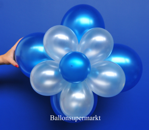 Ballonblume Blau-Weiß Metallic, Blume aus Luftballons