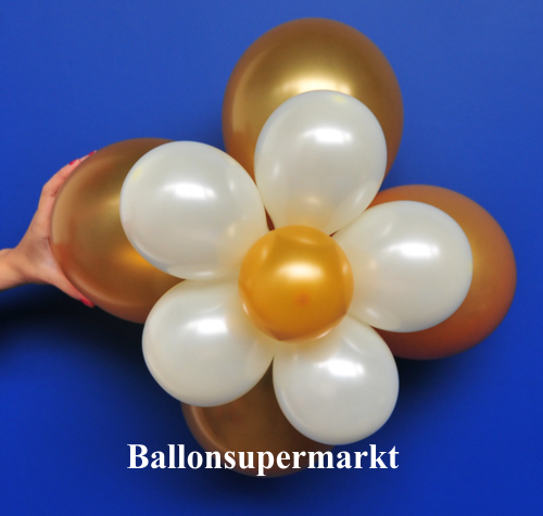 Ballonblume Braun-Weiß-Gold Metallic, Blume aus Luftballons