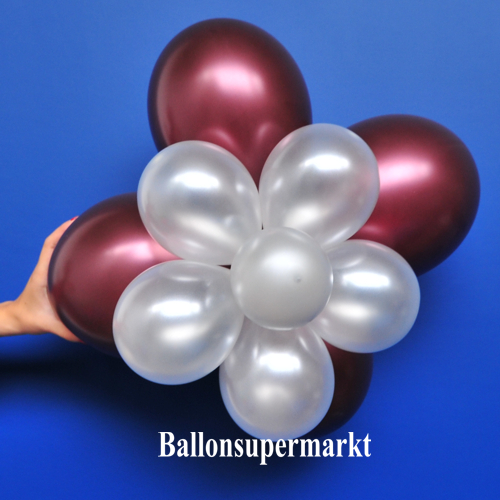 Ballonblume Burgund-Weiß Metallic, Blume aus Luftballons