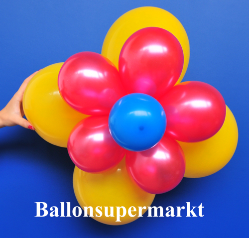 Ballonblume Gelb-Rot-Blau Metallic, Blume aus Luftballons