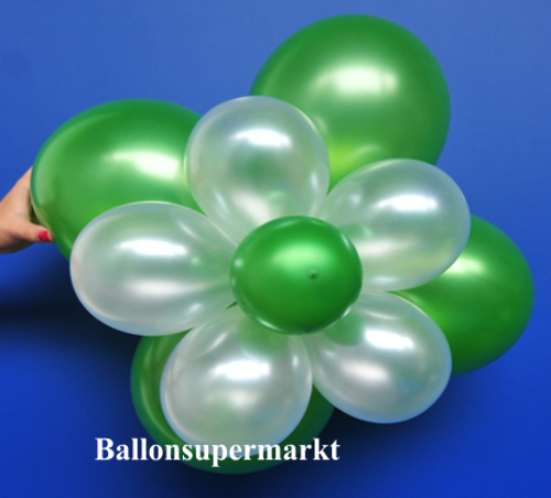 Ballonblume Grün-Weiß Metallic, Blume aus Luftballons