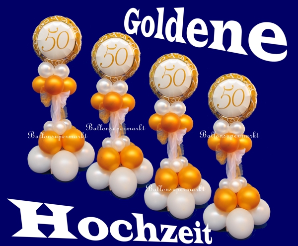Ballondekoration Goldene 50, Beispiel-Bild mit 4 Stück Ballondekorationen