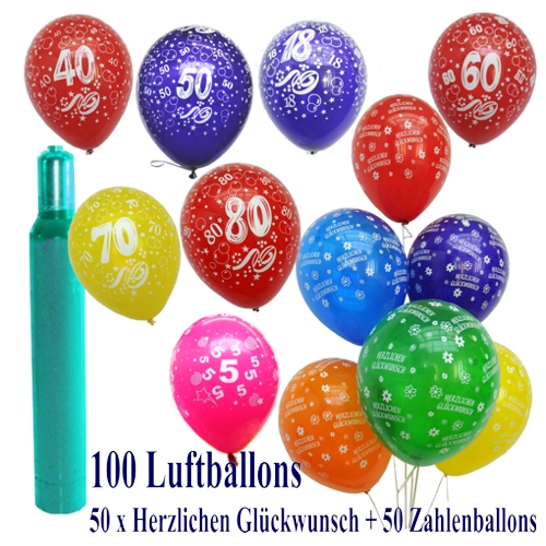 Ballons-Helium-Set-100-Luftballons-mit-Heliumflasche-50-Zahlenballons-50-Herzlichen-Glueckwunsch-Ballons