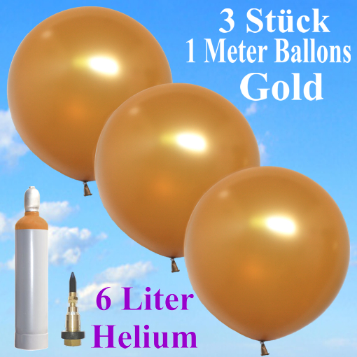 Ballons-Helium-Set-Hochzeit-Riesen-Rundballons-Gold-Metallic-1-Meter-mit-Heliumflasche