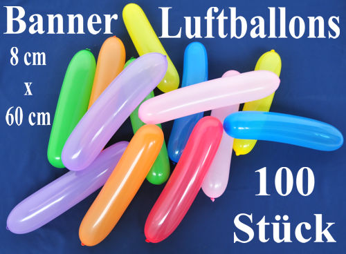 Banner Luftballons, 8 cm x 60 cm, bunte Partydekoration, 100 Stück