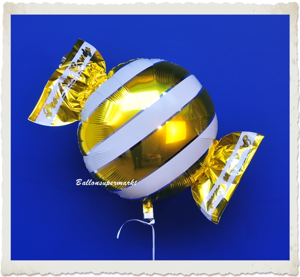 Bonbon Luftballon aus Folie mit Helium, Goldener Candy Ballon, Stripes