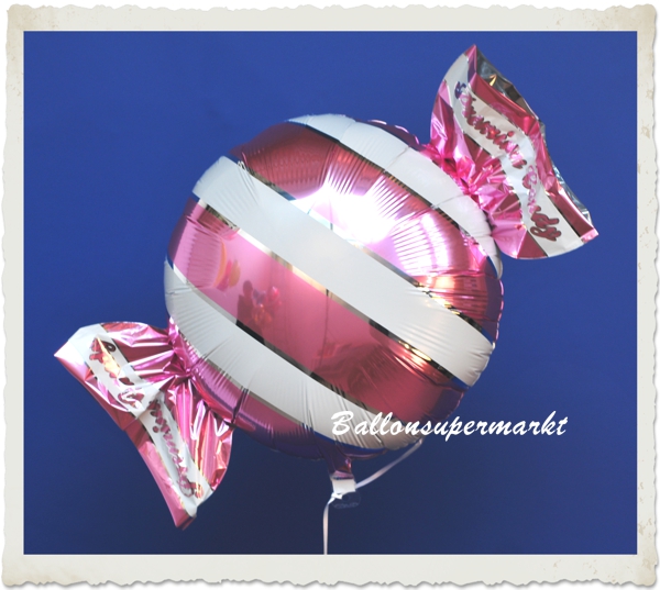 Bonbon Luftballon aus Folie mit Helium, Pink-Weißer Candy Ballon, Stripes