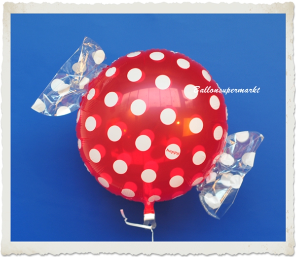 Bonbon-Luftballon-aus-Folie-Punkte-Frucht-Erdbeere
