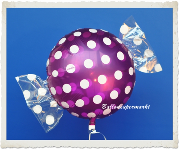 Bonbon Luftballon aus Folie mit Helium, Candy Ballon, Punkte, Grape