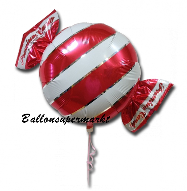 Bonbon Luftballon aus Folie mit Helium, Rot-Weißer Candy Ballon, Stripes
