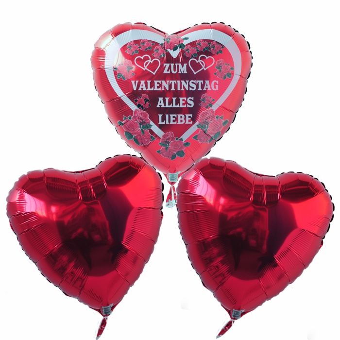 Aufmerksamkeit zum Valentinstag, Helium-Luftballons Bouquet aus 3 Herzballons mit der Liebesbotschaft. Zum Valentinstag Alles Liebe. Wer da nicht dahinschmelzt!