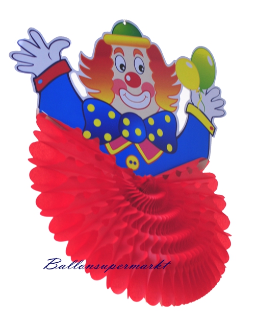 Clown-Dekoration-bunter-Clown-mit-roter-Rosette