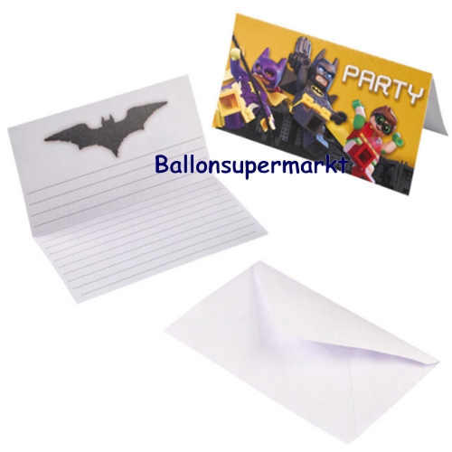 Einladungskarten-LEGO-Batman-Kindergeburtstag-Batgirl-Robin-DC-Comics-Dekoration-Superhelden