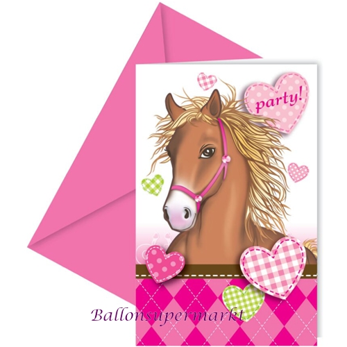 Einladungskarten-Pferde-Partydekoration-zum-Kindergeburtstag-Ponys-Reiterhof