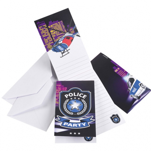 Einladungskarten-Polizei-Partydekoration-zum-Kindergeburtstag-Police-Gesetzeshueter