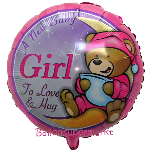 Folienballon-A-New-Baby-Girl-Teddy-Luftballon-zur-Geburt-Babyparty-Taufe-Maedchen-Girl