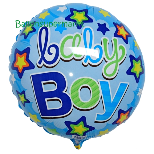 Folienballon-Baby-Boy-rund-Sterne-Luftballon-zur-Geburt-Babyparty-Taufe-Junge