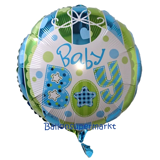 Folienballon-Baby-Boy-rund-blau-gruen-Luftballon-zur-Geburt-Babyparty-Taufe-Junge-Boy