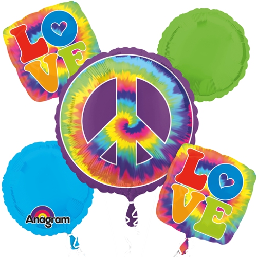 Folienballon-Bouquet-Feeling-Groovy-60s-5-Luftballons-Geschenk-Dekoration-Hippie-Party