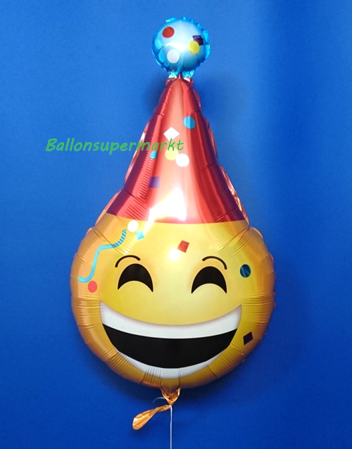Folienballon-Emoticon-mit-Partyhut-Luftballon-Geschenk-Smiley-Emoji-Gruss