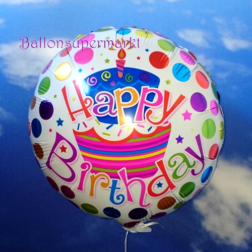 Folienballon-Happy-Birthday-Torte-und-Punkte-Luftballon-Geschenk-zum-Geburtstag-Dekoration