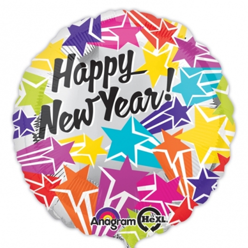 Folienballon-Happy-New-Year-Bright-Stars-runder-Luftballon-zu-Silvester-Neujahr