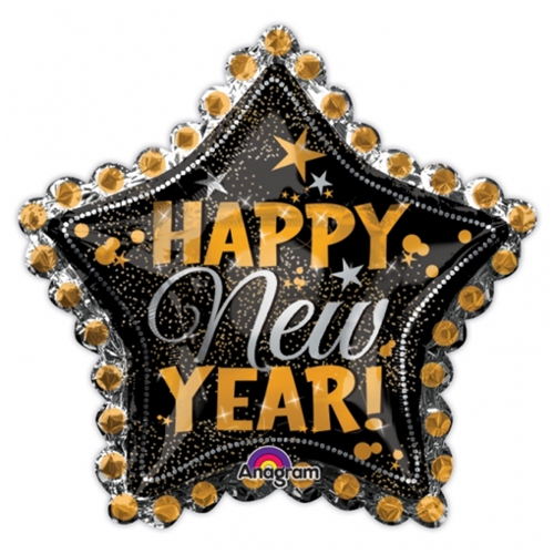 Folienballon-Happy-New-Year-Dotted-Star-Shape-Stern-Luftballon-zu-Silvester-Neujahr