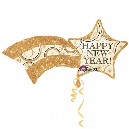 Folienballon-Happy-New-Year-Shooting-Gold-Star-Shape-Luftballon-zu-Silvester-Neujahr