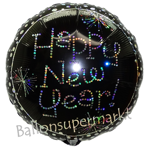 Folienballon-Happy-New-Year-Sparkles-holo-runder-Luftballon-zu-Silvester-Neujahr-Dekoration