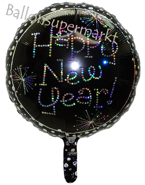 Folienballon-Happy-New-Year-Sparkles-holo-runder-Luftballon-zu-Silvester-Neujahr