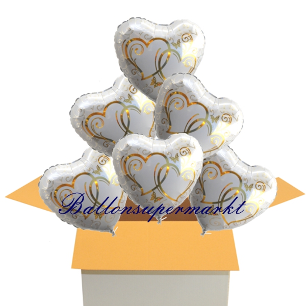 Folienballon-Herzen-verschlungen-gold-Luftballon-Hochzeit-Hochzeitsdekoration-Goldhochzeit-Liebe-Ballon-Karton-6er-Heliumversand-Geschenk