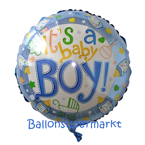 Folienballon-Its-a-Baby-Boy-rund-Luftballon-zur-Geburt-Babyparty-Taufe-Junge-Babyflaschen