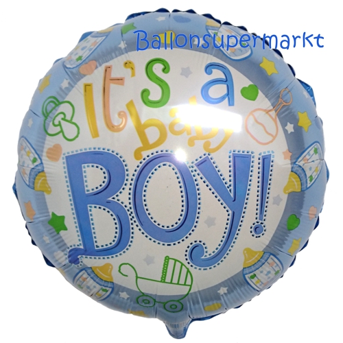 Folienballon-Its-a-Baby-Boy-rund-Luftballon-zur-Geburt-Babyparty-Taufe-Junge