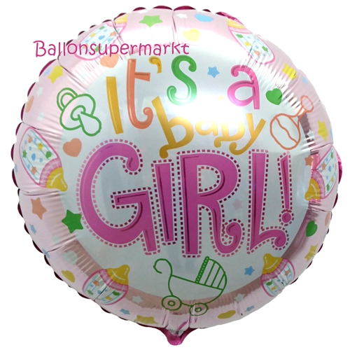 Folienballon-Its-a-Baby-Girl-rund-Luftballon-zur-Geburt-Babyparty-Taufe-Maedchen