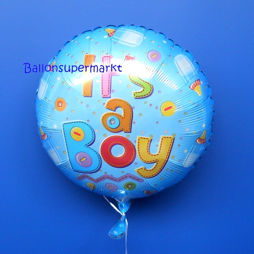 Folienballon-Its-a-Boy-Babyflaschen-Knoepfe-Geburt-Taufe-Junge-Luftballon
