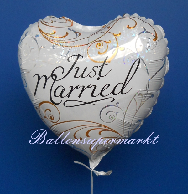Folienballon-Just-Married-holografisch-zur-Hochzeit-Hochzeitsdekoration-Hochzeitsgeschenk-Luftballon